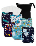 babygoal Boy Cloth Diapers Pack of 13, Baby Reusable Washable Pocket Nappy, 6pcs Diapers+6pcs Rayon from Bamboo Inserts+Wet Bag 6FB40-MB-B