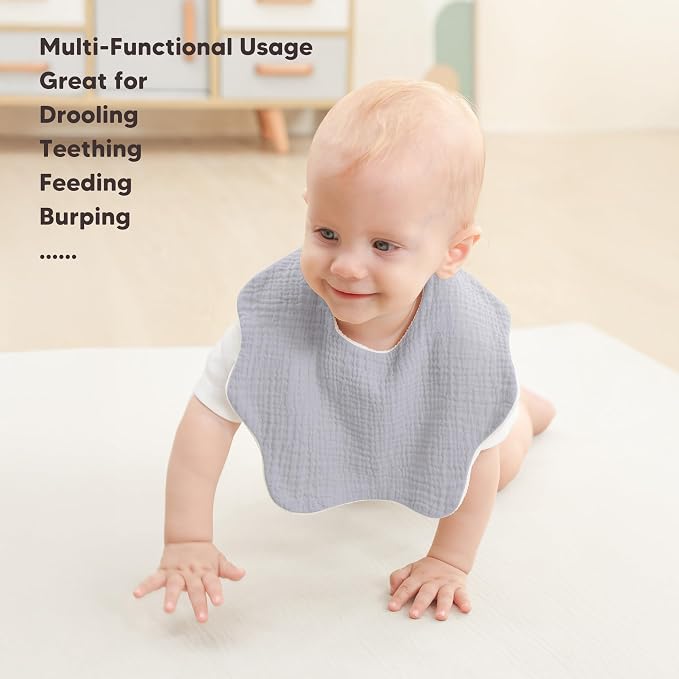 Bearmoss Muslin Baby Bibs for Drooling & Teething Cotton Drool Bib 6 Pack | - Image 4