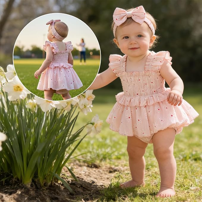 YOUNGER TREE Baby Girl Clothes Ruffle Romper Boho Dress Summer Cake Smash - Image 2