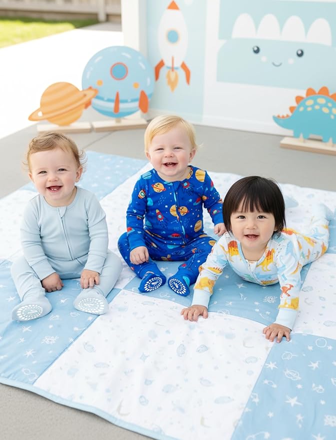 PATPAT Baby Footies Boys Girls - Bamboo Viscose - Zipper & Non-Slip Soles Romper Mitten - Footed & Footless Infant Clothes
