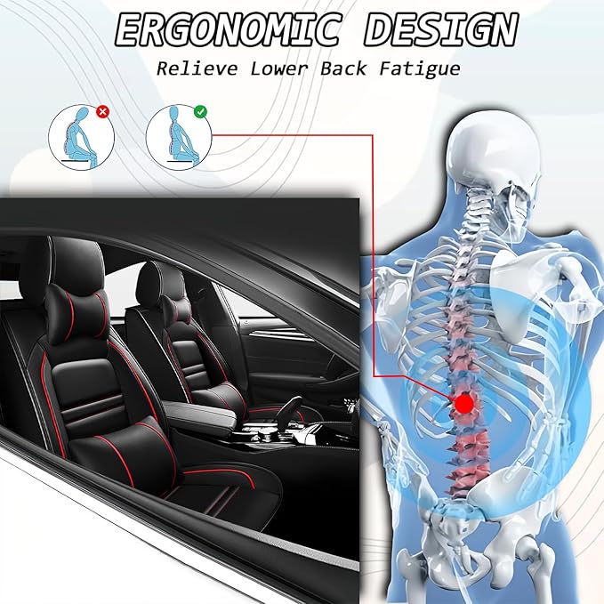Car Seat Covers for Toyota Yaris 2007-2020 | 5-Seats Seat Covers, Waterproof Seat Protectors, Automotive Seat Covers (Full Set with Pillow,Black&Red Line)