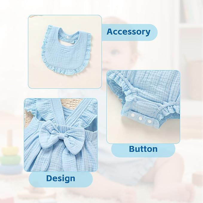 YOUNGER TREE Baby Girl Romper 100% Cotton Ruffle Sleeveless Summer Outfit - Image 5