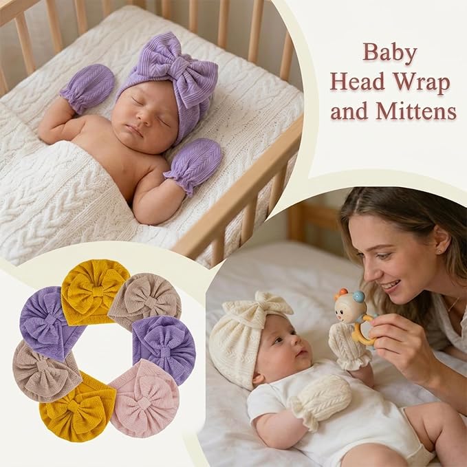 Newborn Baby Girl Hats Mittens Set Cotton - Image 2