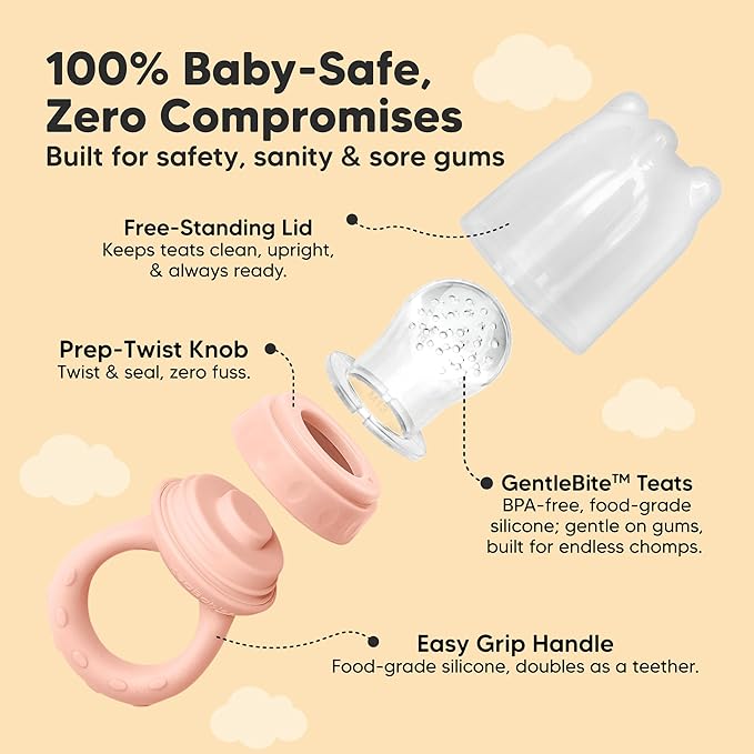 KeaBabies Baby Fruit Feeder 2pk - Silicone Baby Food Feeder for Babies 6-12 Months, Breast Milk Popsicle for Teething, Weaning, Freeze Frozen Solid Food, BPA-Free Infant Feeding Essential (Peace)