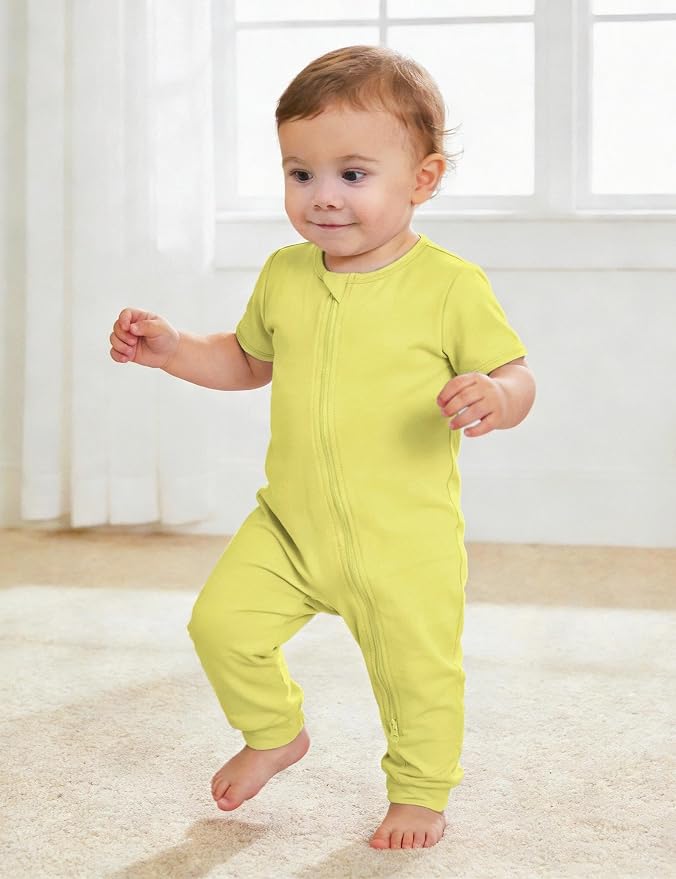Jimonda Baby Romper Short Sleeve Cotton Pajamas 2-Way Zipper - Image 2