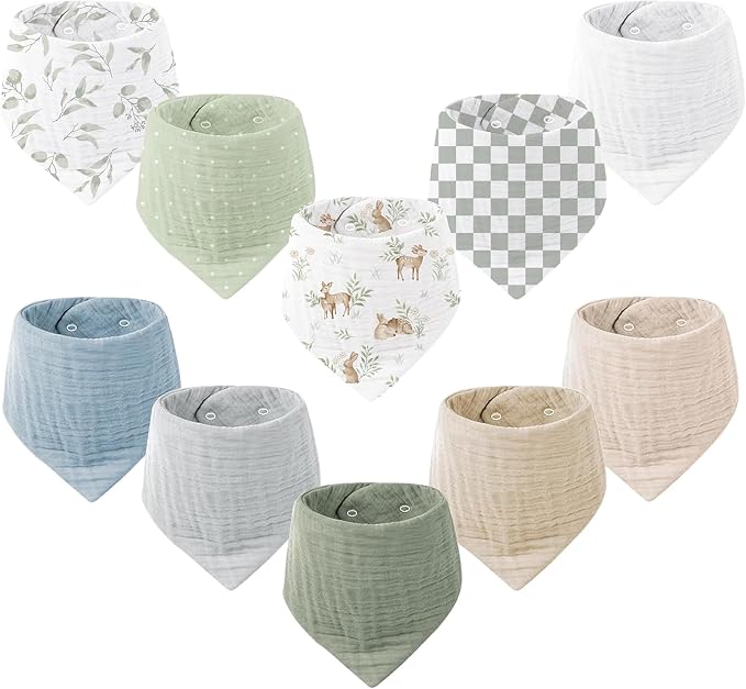 Konssy 10 Pack Baby Muslin Bandana Bibs by Konssy