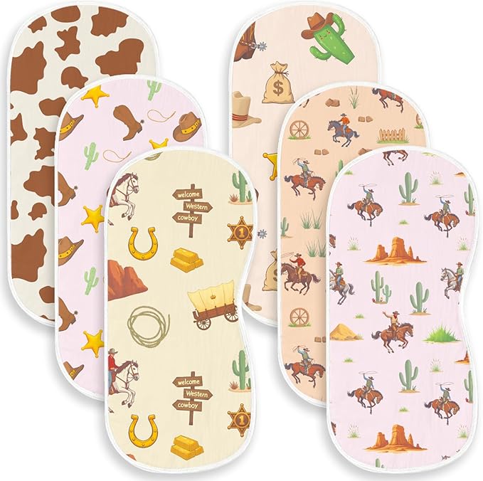 6 Pack Western Burp Cloths Baby Boys Girls by Spriggenix