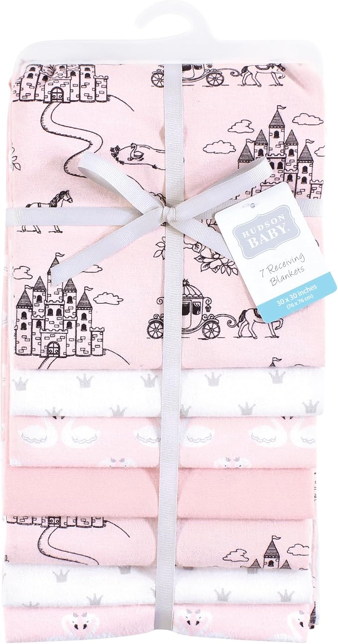 Hudson Baby Unisex Baby Cotton Flannel Receiving Blankets Bundle, Fairytale - Image 2