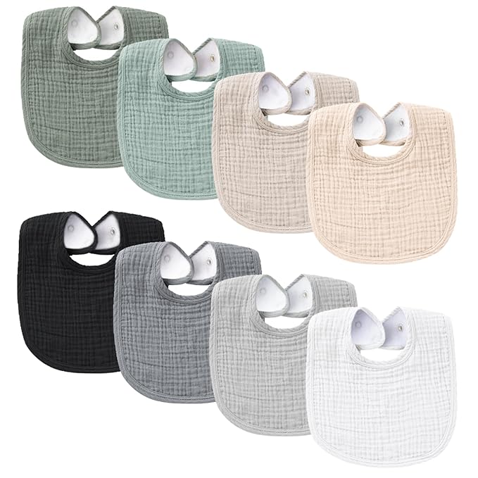 Konssy Muslin Baby Bibs 8 Pack Baby Bandana Drool Bibs Cotton for Unisex Boys and Girls, Soft Absorbent Set for Teething and Drooling