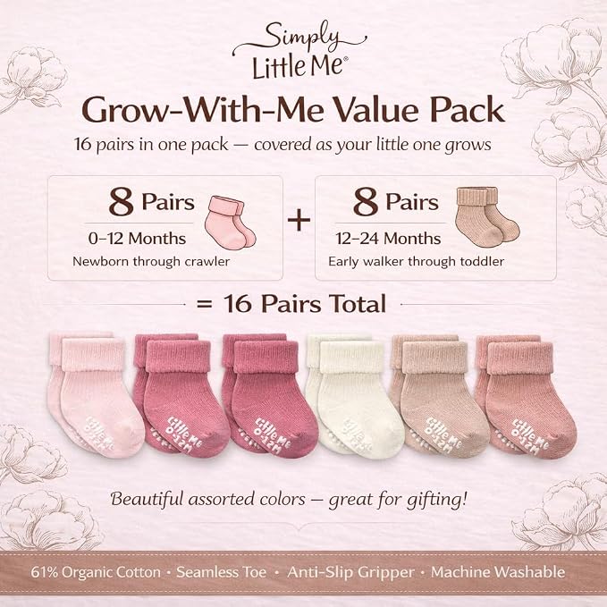 Little Me Baby Socks 16 Pairs | 61% Organic Cotton | Sizes 0-12M & 12-24M | - Image 5