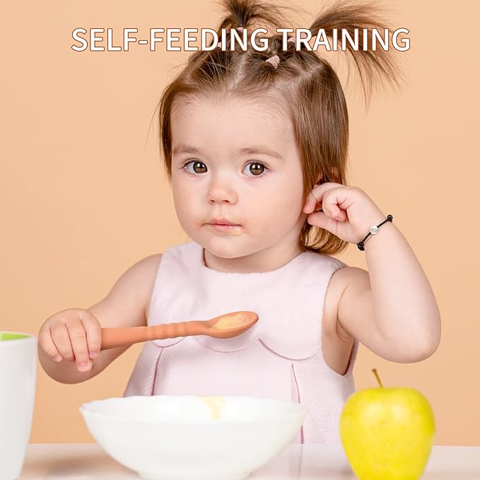 ME.FAN Silicone Baby Feeding Spoons 6 Pack First Stage Infant Spoons - Baby Utensils Soft Training Spoon Self Feeding - Chew Spoon Set for Babies and Toddlers Bright