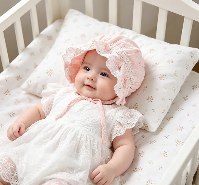 Baby-Girl Soft Breathable-Bonnet Newborn-Infant-Eyelet-Beanie Lace-Sun-Hat | - Image 7
