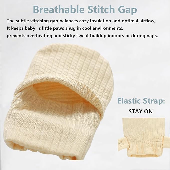 Baby Newborn No Scratch Mittens Stay On Cotton Gloves 0-12 Months | Organic - Image 4