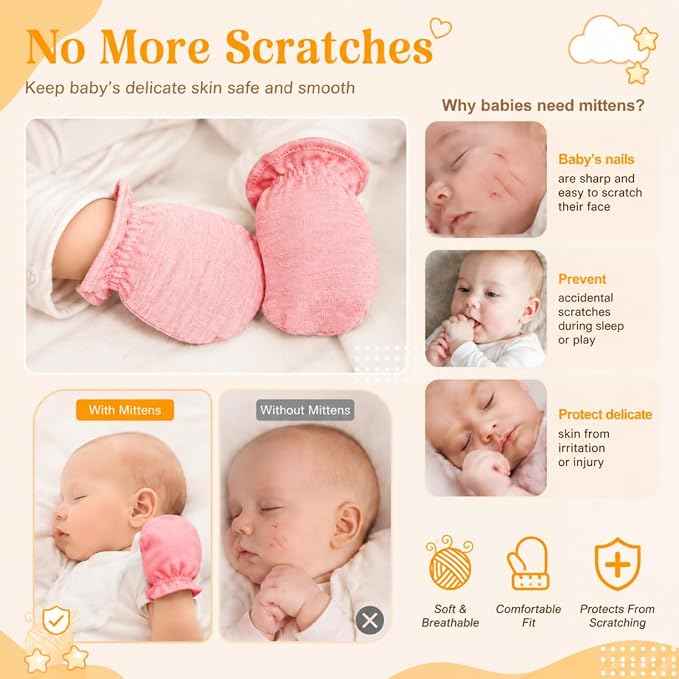 Syhood 6 Pairs Newborn Baby Mittens Cotton No Scratch Infant Gloves Elastic - Image 6
