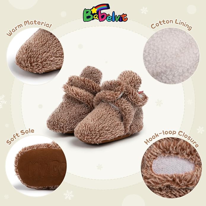 Babelvit Newborn Baby Boy Girl Soft Fleece Booties Stay On Infant Slippers - Image 5