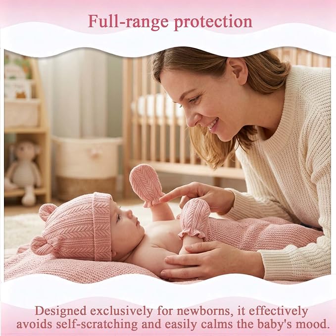Newborn Baby Girl Hats Mittens Set Cotton - Image 6