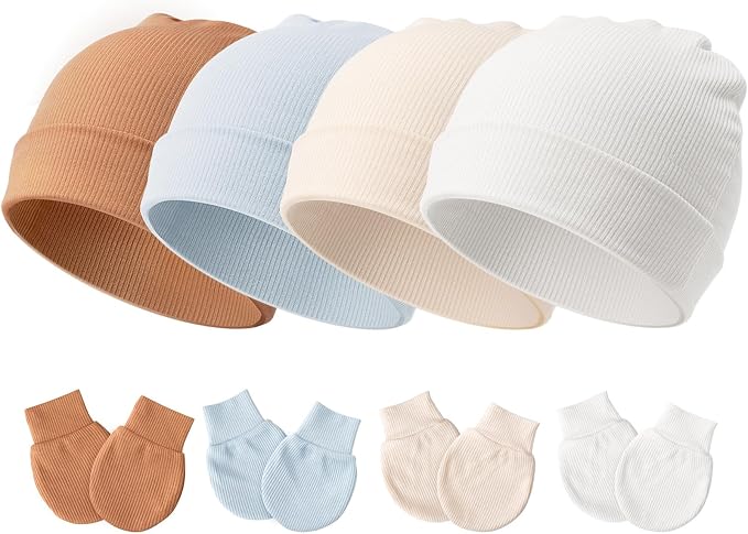 BQUBO Baby Hats and Mittens Infant Cotton Beanie Gloves No Scratch Set Newborn by DRESHOW