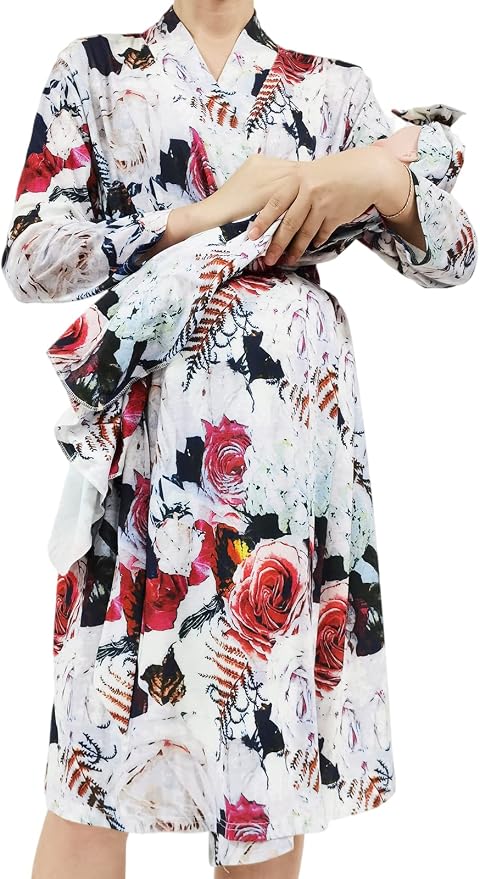 SUFEINI Maternity Robe and Matching Baby Swaddle Blanket Set, Mommy Robe - Image 2