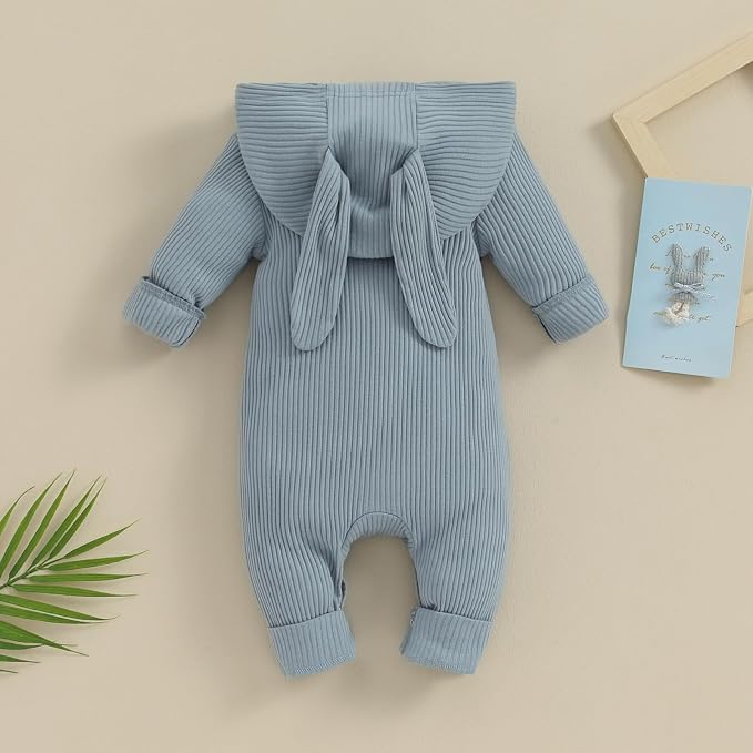 Newborn Baby Boy Girl Romper Easter Outfits Bunny Ear Hoodie Button Onesie - Image 3