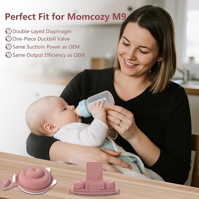 2pcs Duckbill Valves and 2pcs Double-Layed Diaphragm Compatible with Momcozy Upgraded Mobile Flow M9, Upgraded M9 Valve Diaphragm Breastfeeding Parts, Not Original Parts, 4 Packs Red