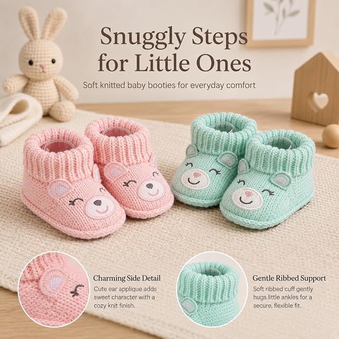 2 Pairs Baby Booties Newborn First Walkers Cozy Shoes Warm Knit Soft Booties - Image 8