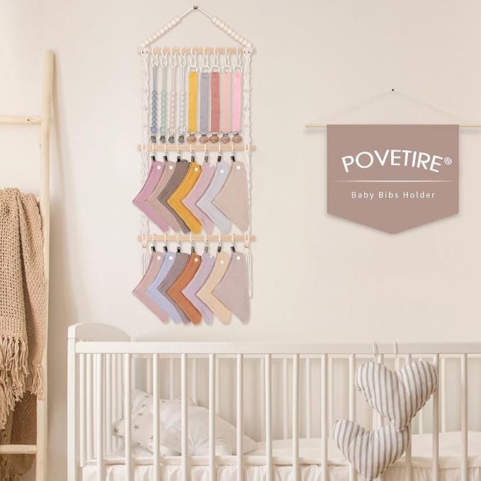 POVETIRE Pacifier Clip Holder Baby Bibs Organizer Burp Cloth Storage - Image 6