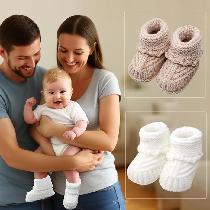 4 Pairs Baby Booties, Newborn Walking Shoes, Soft Cozy Shoes, Warm Knit Cotton - Image 5