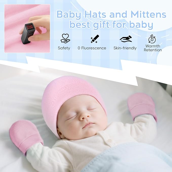 Zando Anti-Scratch Baby Hats Mittens Warm Newborn Infant Boys Girls 0-6M | - Image 2