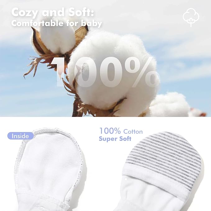 Baby Newborn No Scratch Mittens Stay On, 100% Cotton Adjustable 0-12M | Soft - Image 5