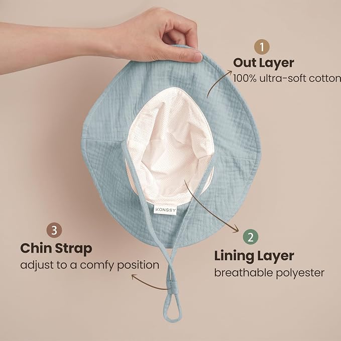 Konssy 2-Pack Muslin Baby Girl Sun Hats - Image 3