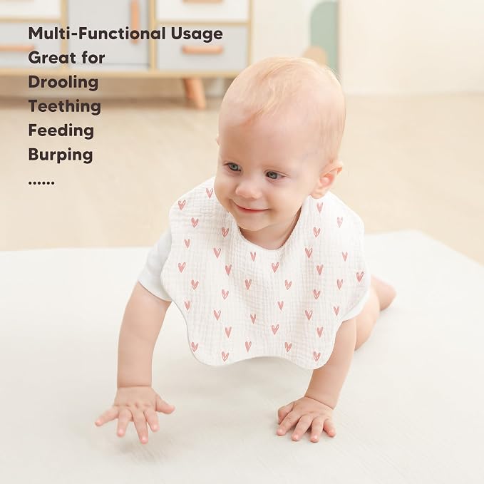 Bearmoss Muslin Baby Bibs for Drooling & Teething Cotton Drool Bib 6 Pack | - Image 4