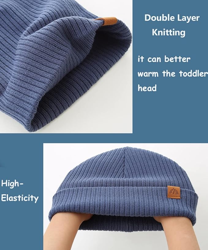 Moon Kitty 2PCS Baby Beanie Soft Toddler Beanie Warm Knitted Infant Winter Hats for Baby Boys