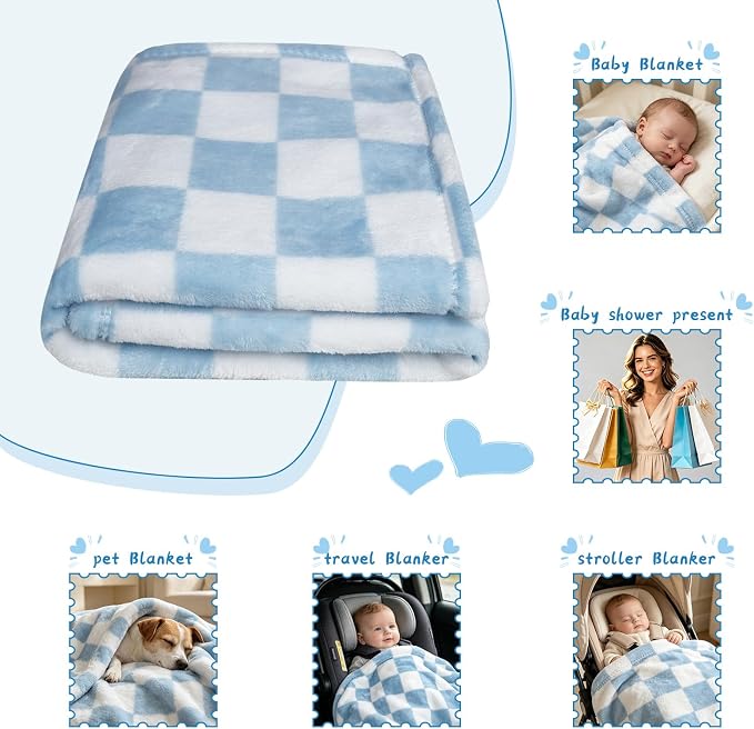 Baby Blanket 5 Pcs Checkerboard Grid Ultra Soft Gift-Ready Plush - Image 2
