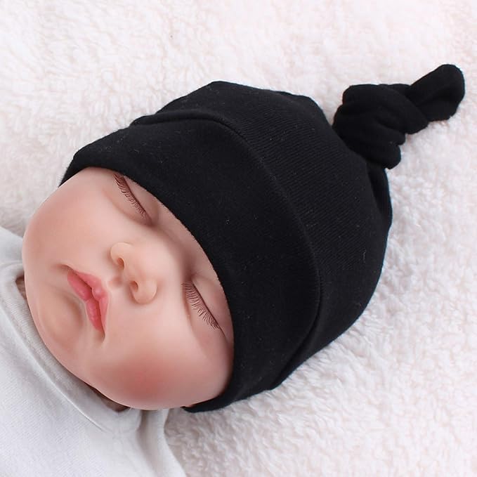JANGANNSA Newborn Baby Hat Infant Baby Boys Beanie Top Knot Stretchy Hats for Girls 100% Organic Cotton