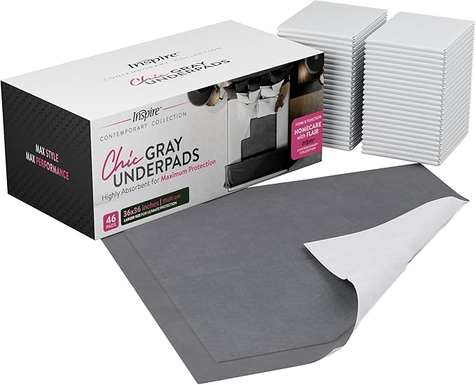 Inspire Extra Large Super Absorbent Disposable Bed Pads for Incontinence Ultra Thick and Absorbent Bed Pads Disposable Adult | Puppy Pads | Pee Pads for Adults (Gray 36" x 36")