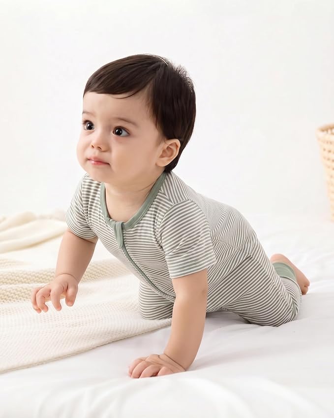 Baby Boy Girl Infant Rompers Short Sleeve Cotton Zipper Footless Summer - Image 7