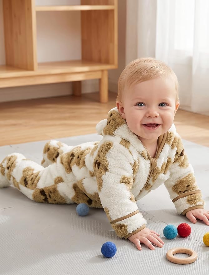 Jecson Baby Snowsuit Newborn Bear Hooded Fleece Outfit Baby Clothes 0M-12M - Image 6
