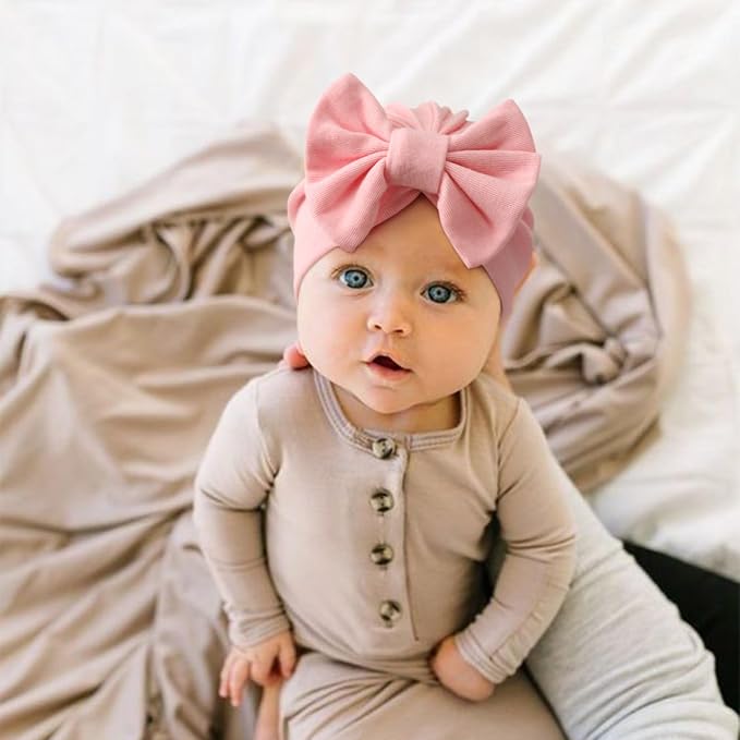 BQUBO Newborn Girls Hats Baby Hat and Mittens Set Infant Caps Bow Hospital - Image 2