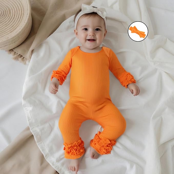 Newborn Baby Girl Clothes Jumpsuit Ruffle Romper Bodysuit Pants Headband - Image 2