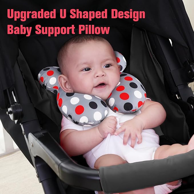KAKIBLIN Baby Travel Pillow, Baby Neck Pillows for Car Seat,Upgraded Babies Head Pillow, Head and Neck Support for Car Seat, Pushchair,Travel (Grey Pot)