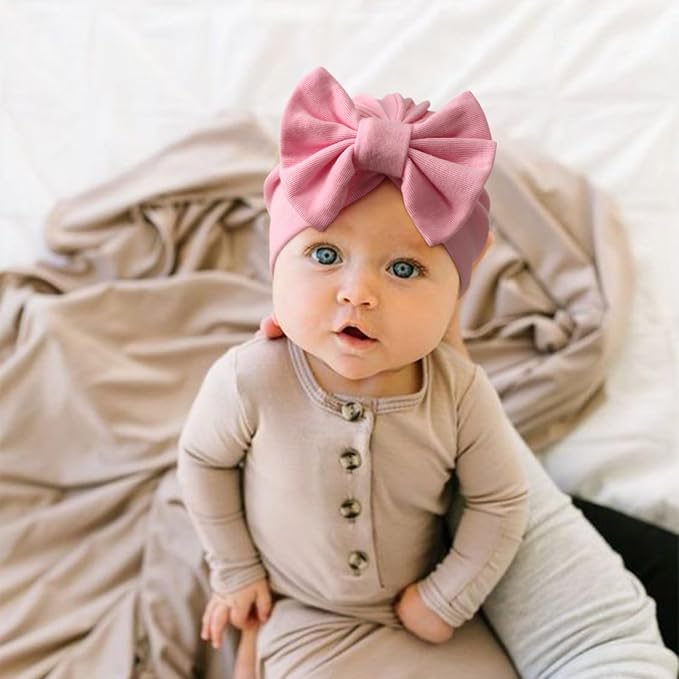 BQUBO Newborn Girls Hats Baby Hat and Mittens Set Infant Caps Bow Hospital - Image 3
