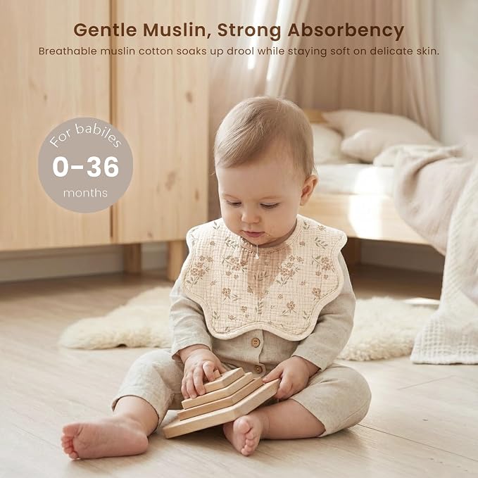 Konssy 6-Pack Muslin Baby Bandana Bibs, Drool Bibs - Image 3