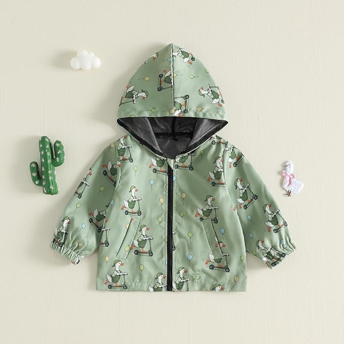 Toddler Baby Boy Lightweight Hooded Jacket Excavator Coat Outwear | Truck Print - Image 5
