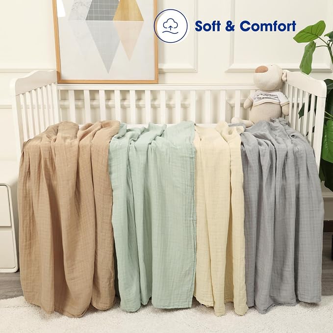 david's kids 4 Pack Baby Muslin Swaddle Blankets 47" x 47", 100% Cotton Swaddle - Image 8