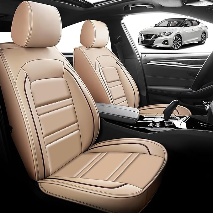 Seat Cover for Nissan Car Maxima 1999-2023 | Car Seat Covers Front Seats, Waterproof Seat Protectors, Automotive Front Seat Covers (Front Seat, Beige)