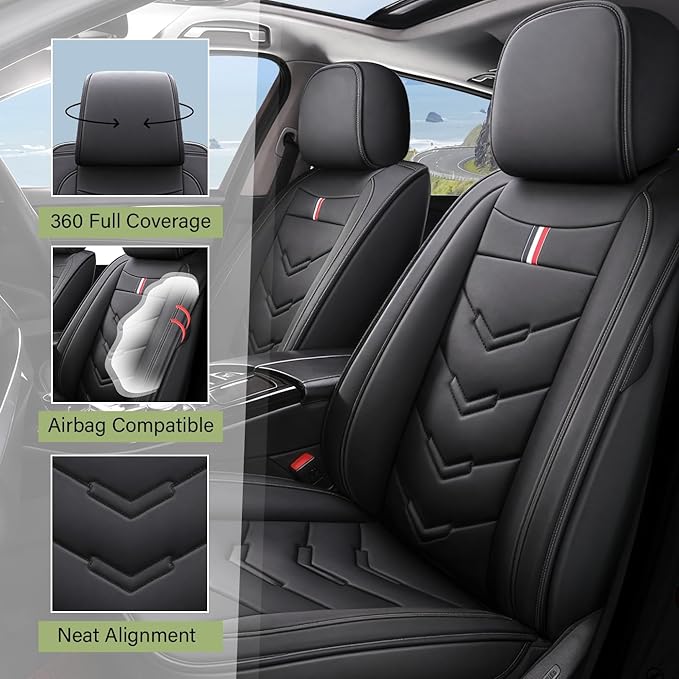 Leather Car Seat Covers Fit for LR Range Rover Evoque 2019-2025, 5 Seater Waterproof and Wear-Resistant Seat Cover Interior Accessories(Full Set,Black)