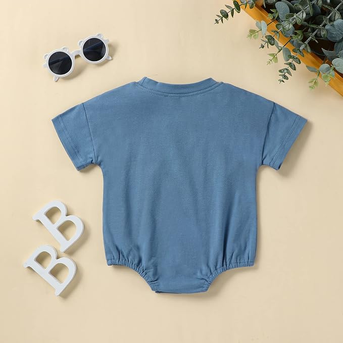 Baby Boy Girl Bubble Romper Infant Plain Oversize T-shirt Bodysuit - Image 4