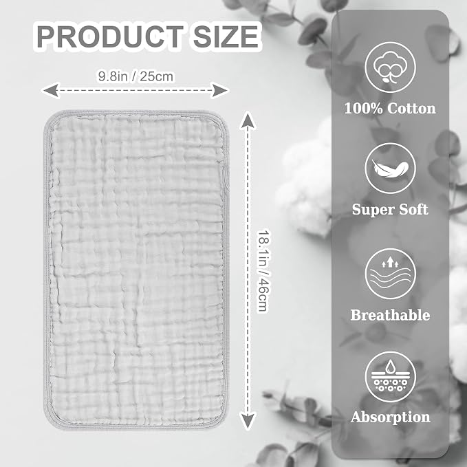 Accmor 6 Pack Muslin Burp Cloths 100% Cotton 20''x10'' Large Extra Soft and - Image 3