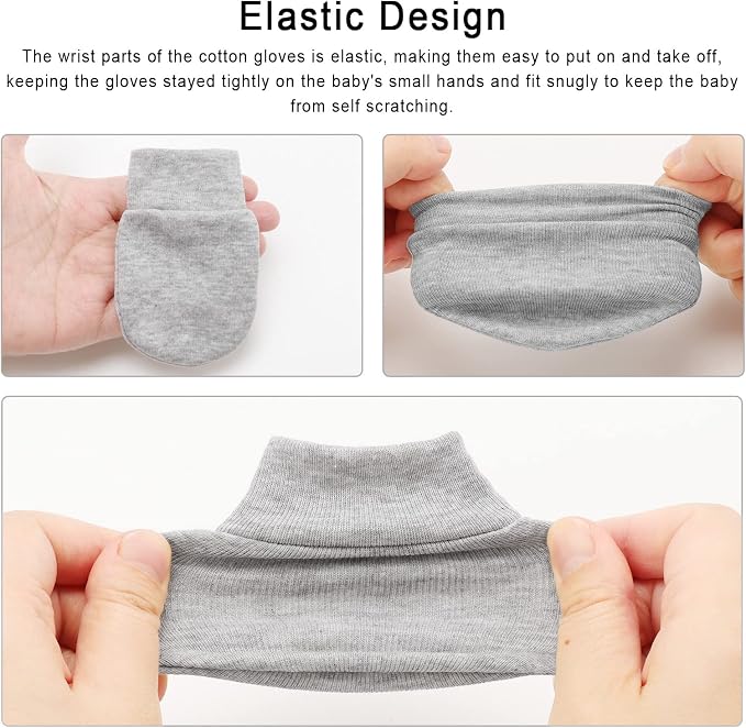 BQUBO Newborn Infant Toddler Mittens No Scratch Cotton Elastic Wrist Gloves - Image 6