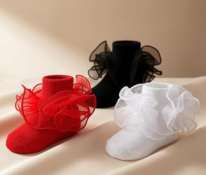 Baby Girl Ruffle Socks Cute Infant Lace Frilly Fancy Dress Socks - Image 2